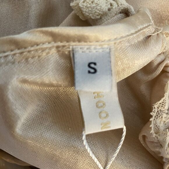 Fairy Goddess Dress Fairytale Ethereal Gown Tan Pleated Bows Romantic Small Midi - Picture 13 of 16